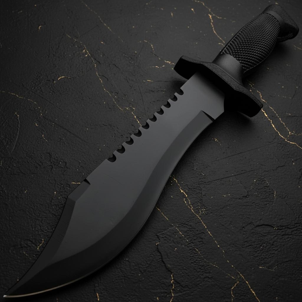 Black Combat Bowie Knife 12" Fixed Blade for Tactical Survival Hunting with Hard Sheath - 2