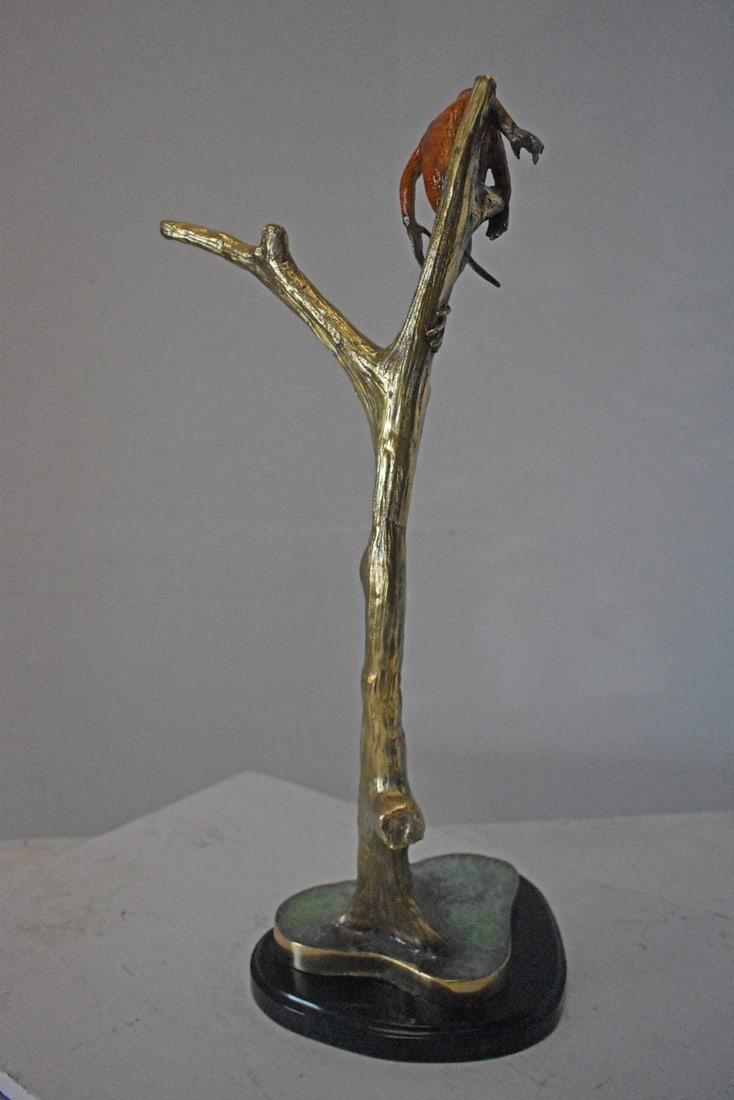 Colored Monkey Resting on a Tree Bronze Statue - Size: 12"L x 13"W x 27"H. - 9