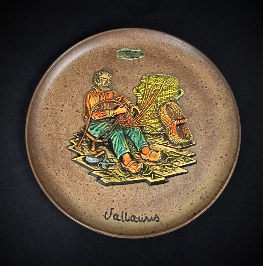 Vintage Vallauris Ceramic Plate with "Weaver" Bas-Relief - 6