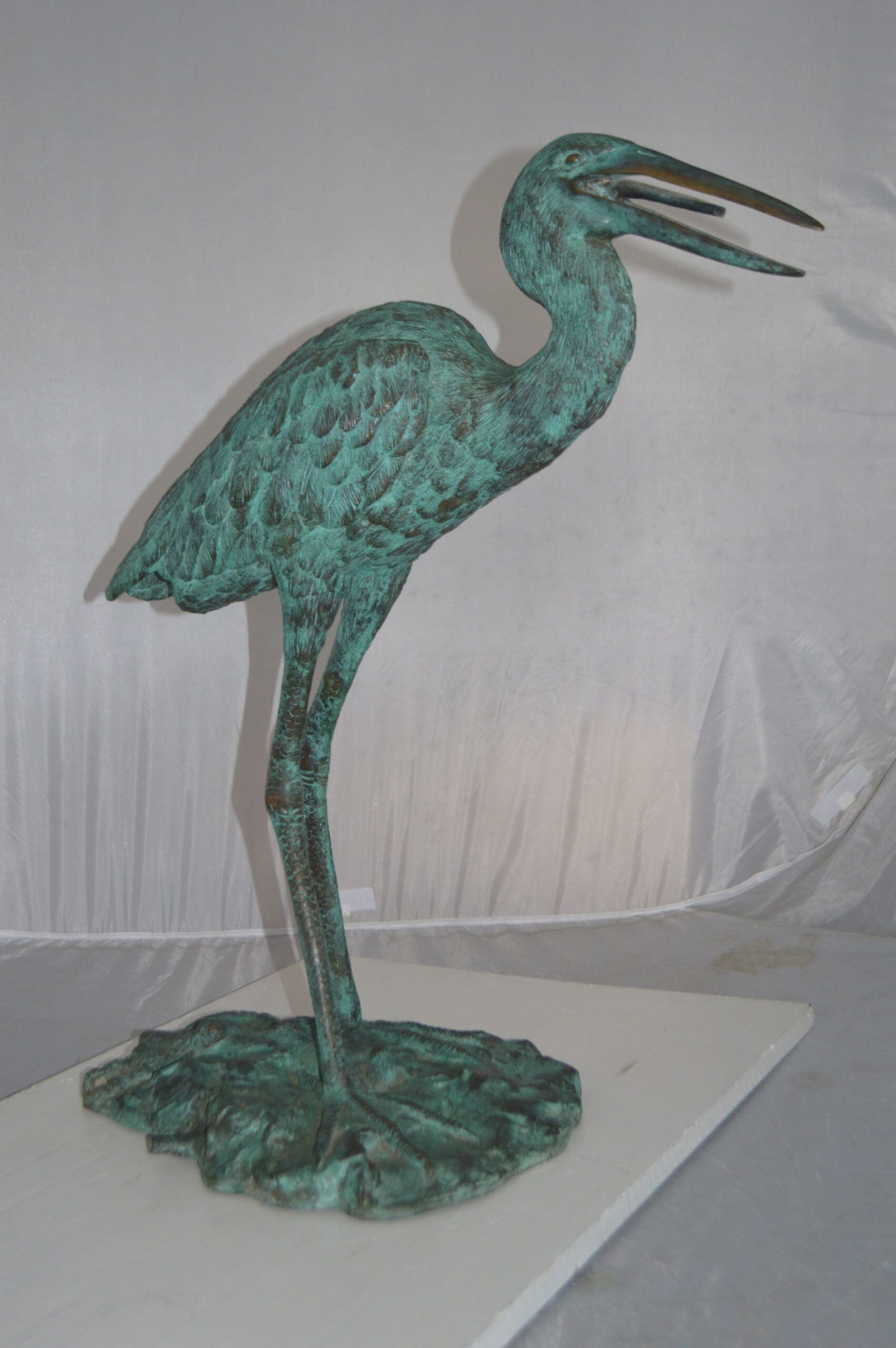 Heron Fountain Bronze Statue - Size: 14"L x 24"W x 26"H. - 10