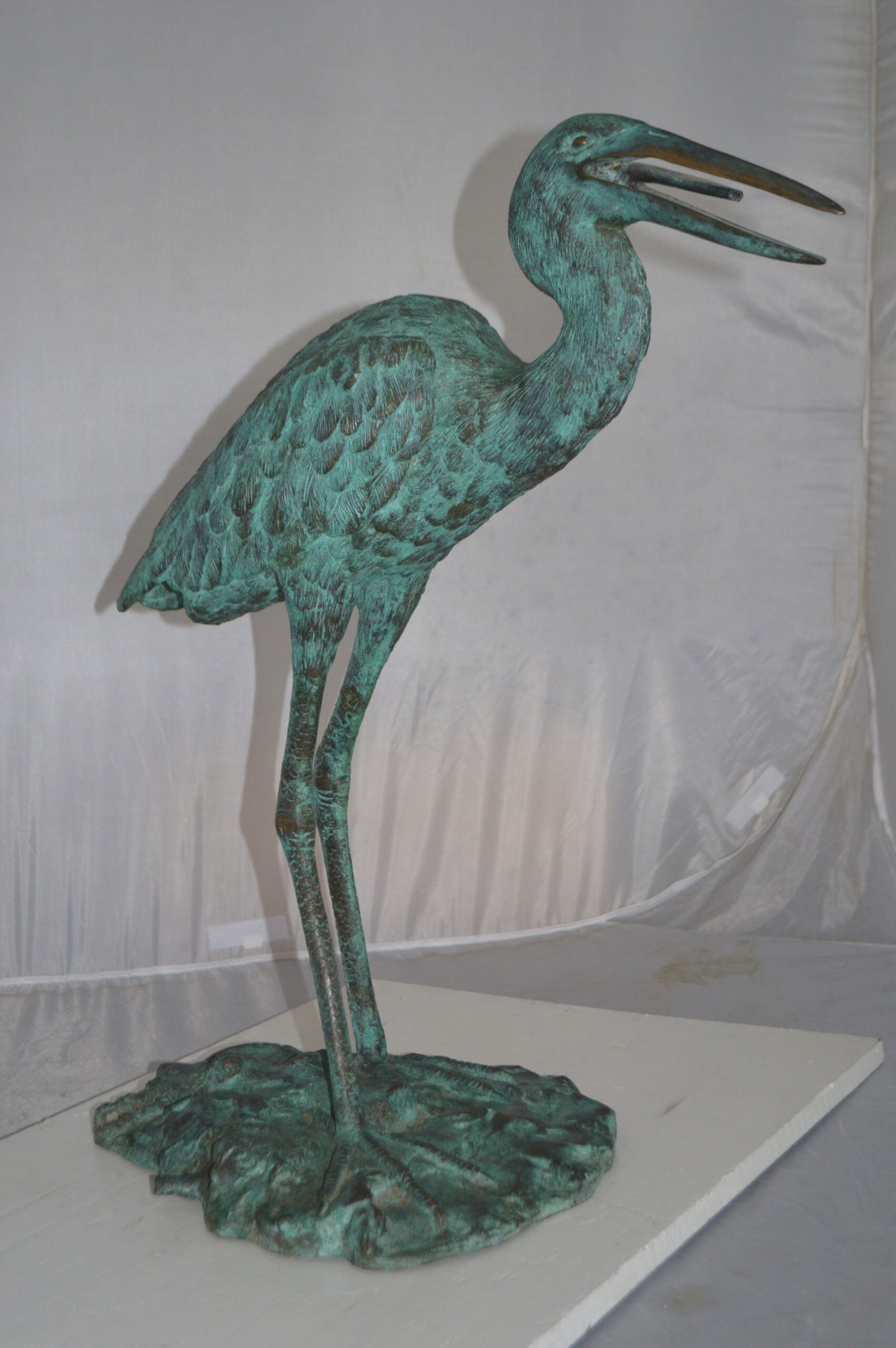 Heron Fountain Bronze Statue - Size: 14"L x 24"W x 26"H. - 2