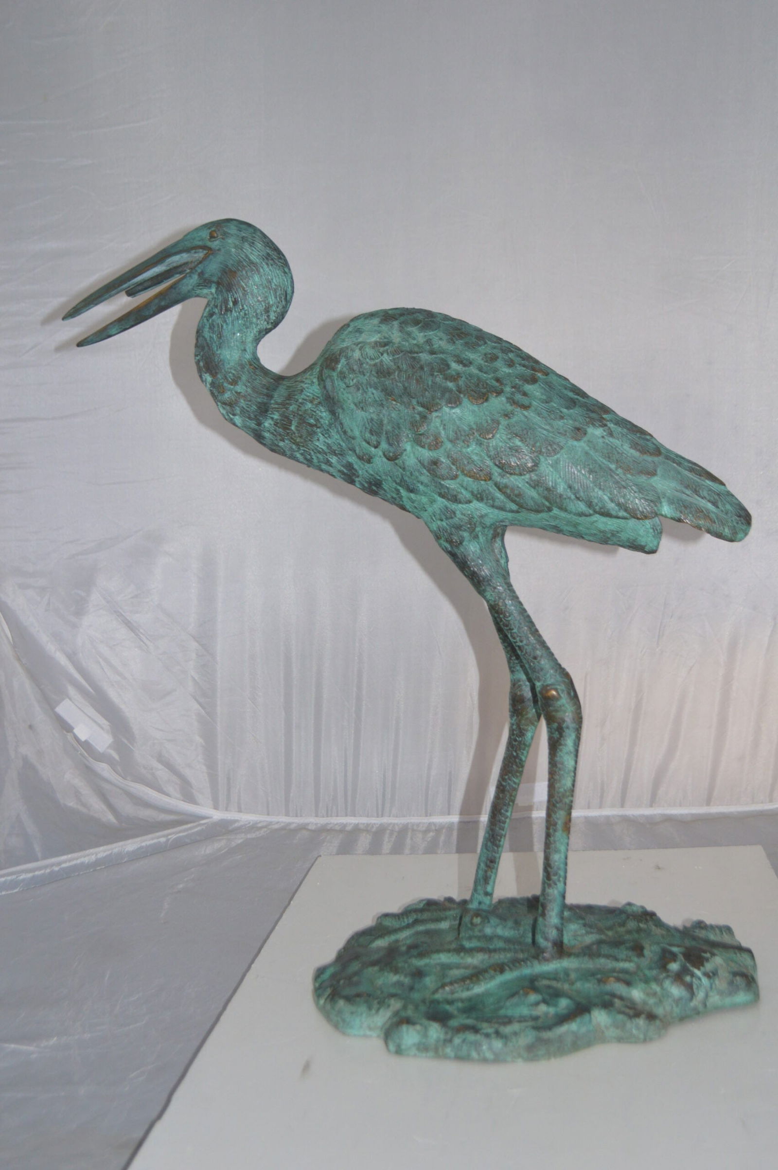 Heron Fountain Bronze Statue - Size: 14"L x 24"W x 26"H. - 6