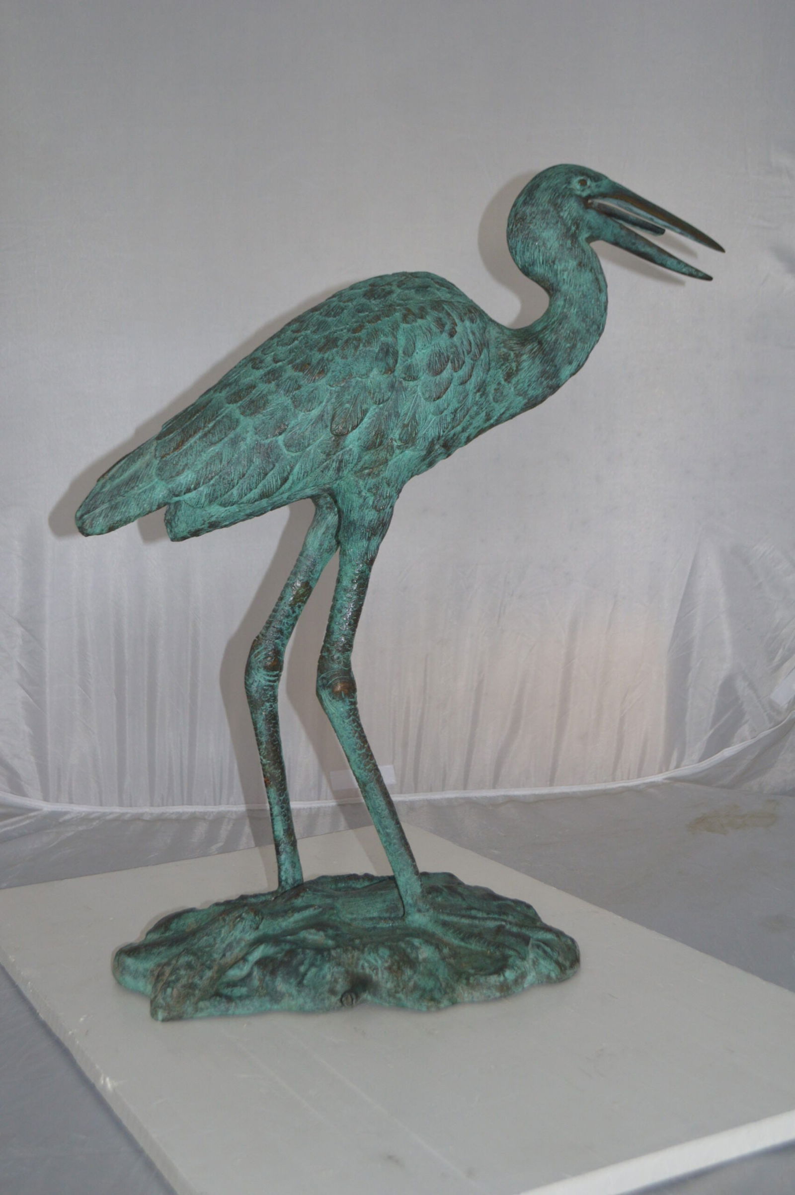 Heron Fountain Bronze Statue - Size: 14"L x 24"W x 26"H. - 9