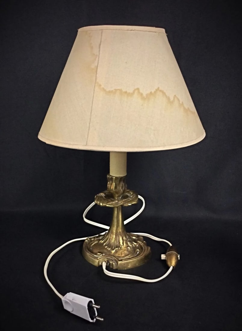 Mid-20th Century Brass Lamp Base with Shade - 3