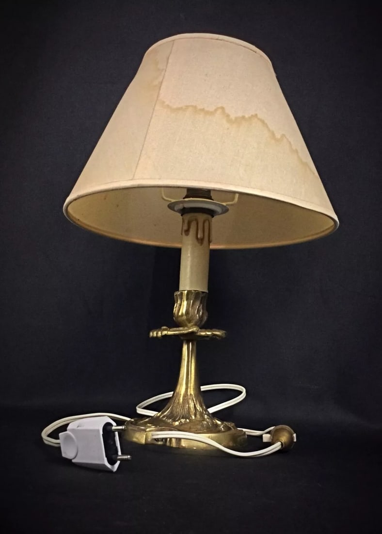 Mid-20th Century Brass Lamp Base with Shade - 4