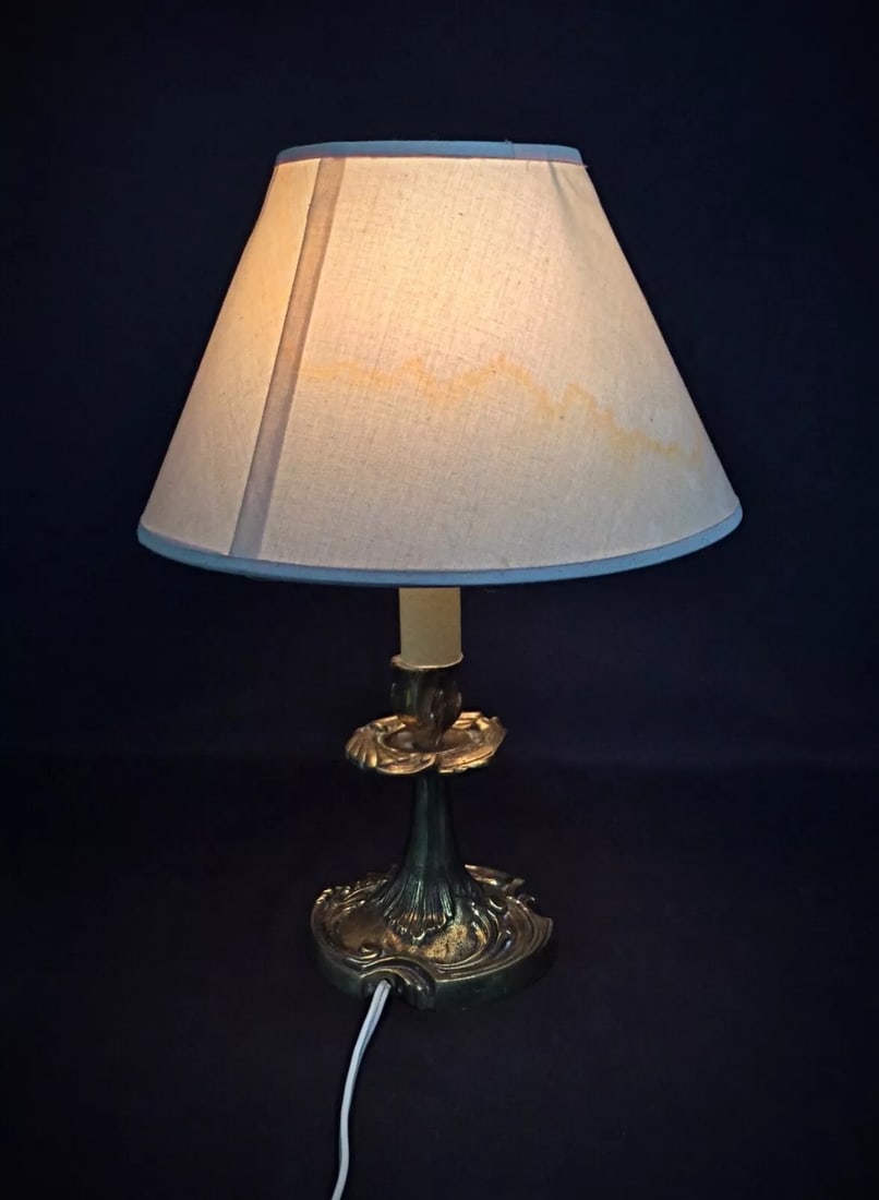 Mid-20th Century Brass Lamp Base with Shade - 7
