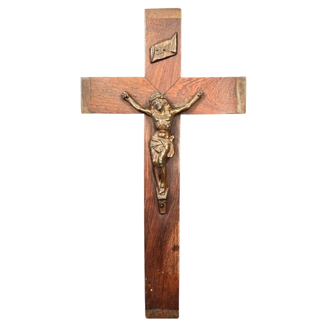 Antique Wall Crucifix in Wood and Regule – Esoteric Religious Art (1 of 10)