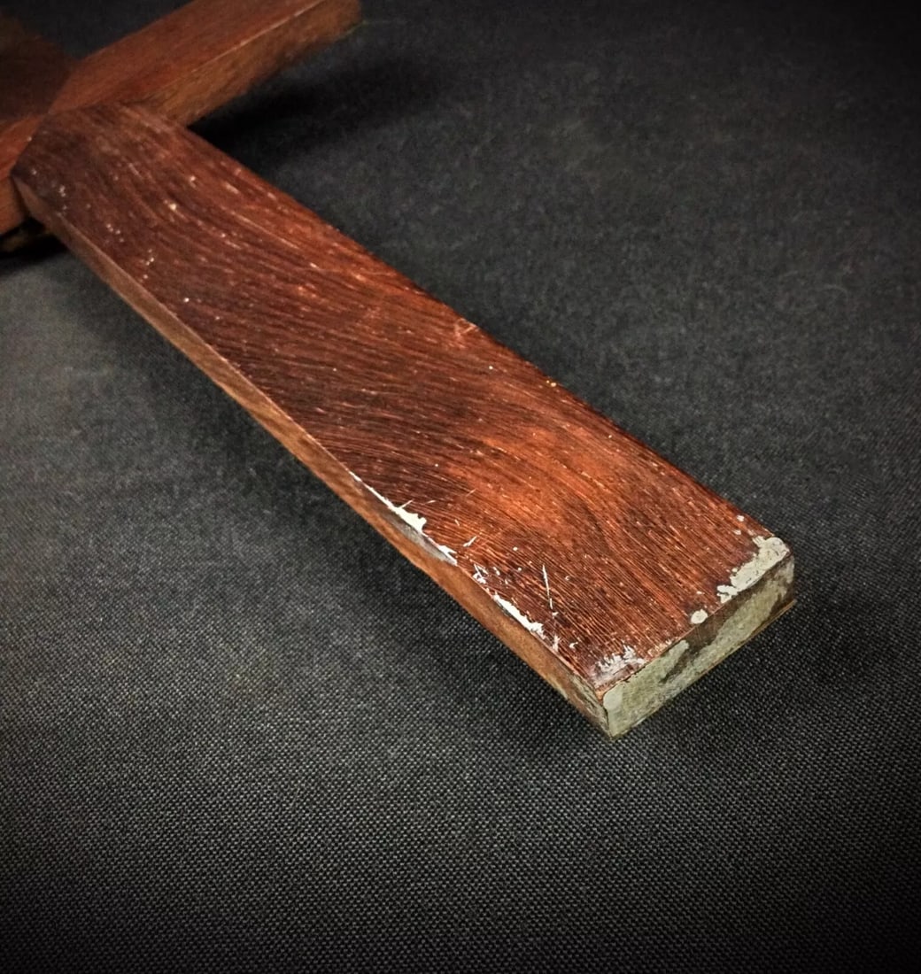 Antique Wall Crucifix in Wood and Regule – Esoteric Religious Art - 7