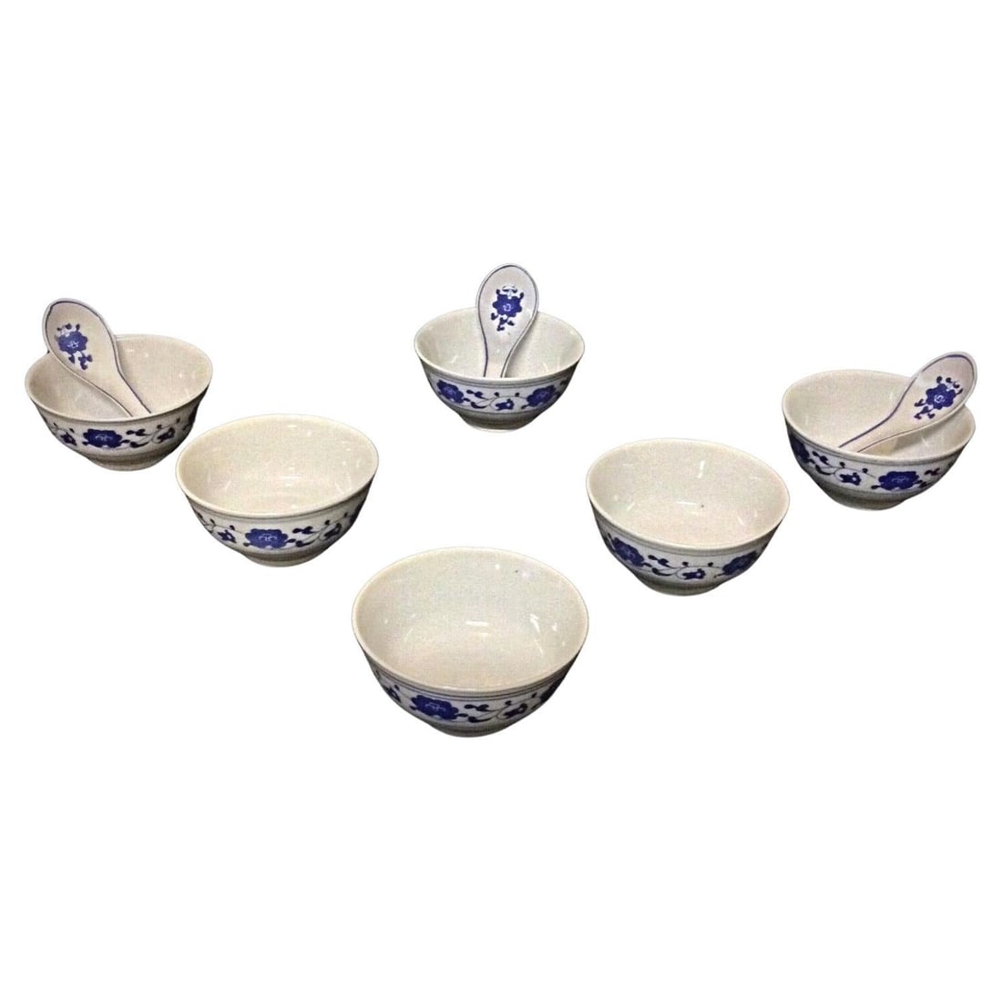 Set of 6 Chinese Porcelain Rice Bowls with 3 Spoons: Title:Set of 6 Chinese Porcelain Rice Bowls with 3 Spoons Origin:ChinaDimension:Height: 5.5 cm (2.17 inches)Depth: 11.5 cm (4.53 inches)Spoons:Height: 12 cm (4.72 inches)Width: 4.5 cm (1.77