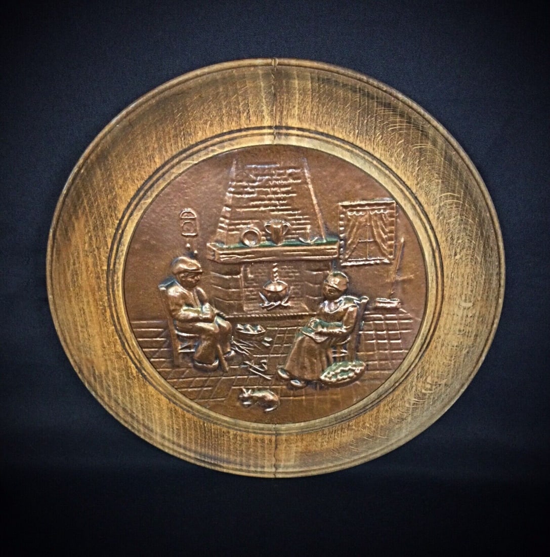 Vintage XXth Century Wall Plate with Copper Reliefs by Sénécal - 3