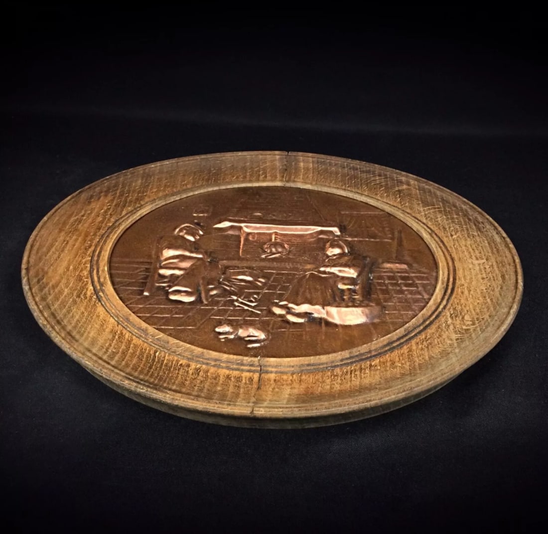 Vintage XXth Century Wall Plate with Copper Reliefs by Sénécal - 6