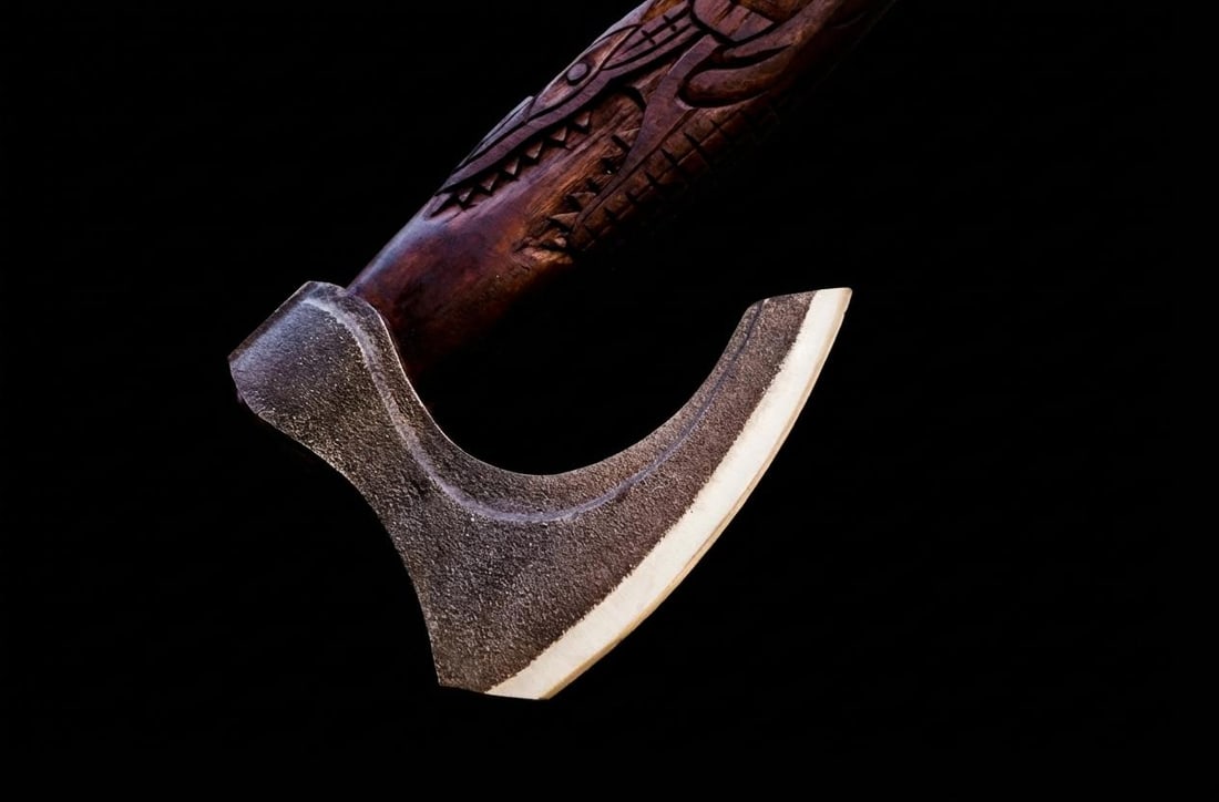 Handmade Carbon Steel Viking Axe Throwing Hatchet with Engraved Ash Wood Handle - 15