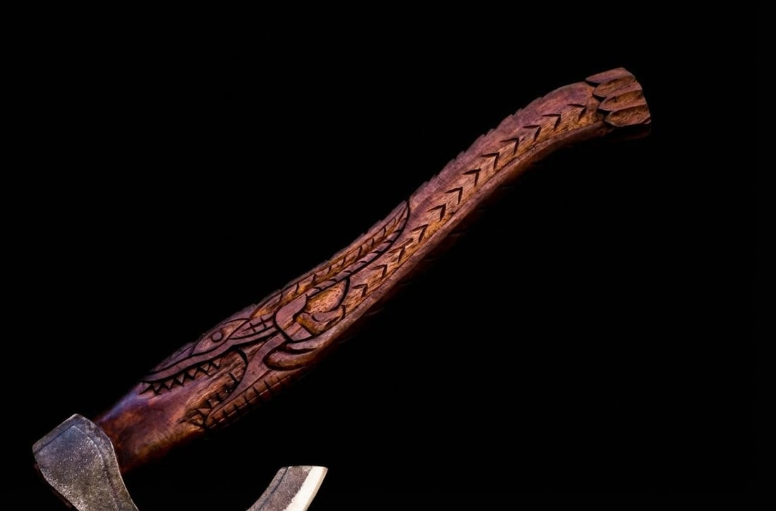 Handmade Carbon Steel Viking Axe Throwing Hatchet with Engraved Ash Wood Handle - 6