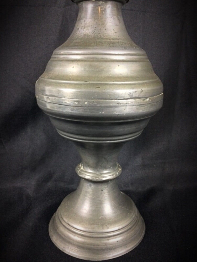 Antique Large Oil Lamp - Pewter, No Hallmark - 6