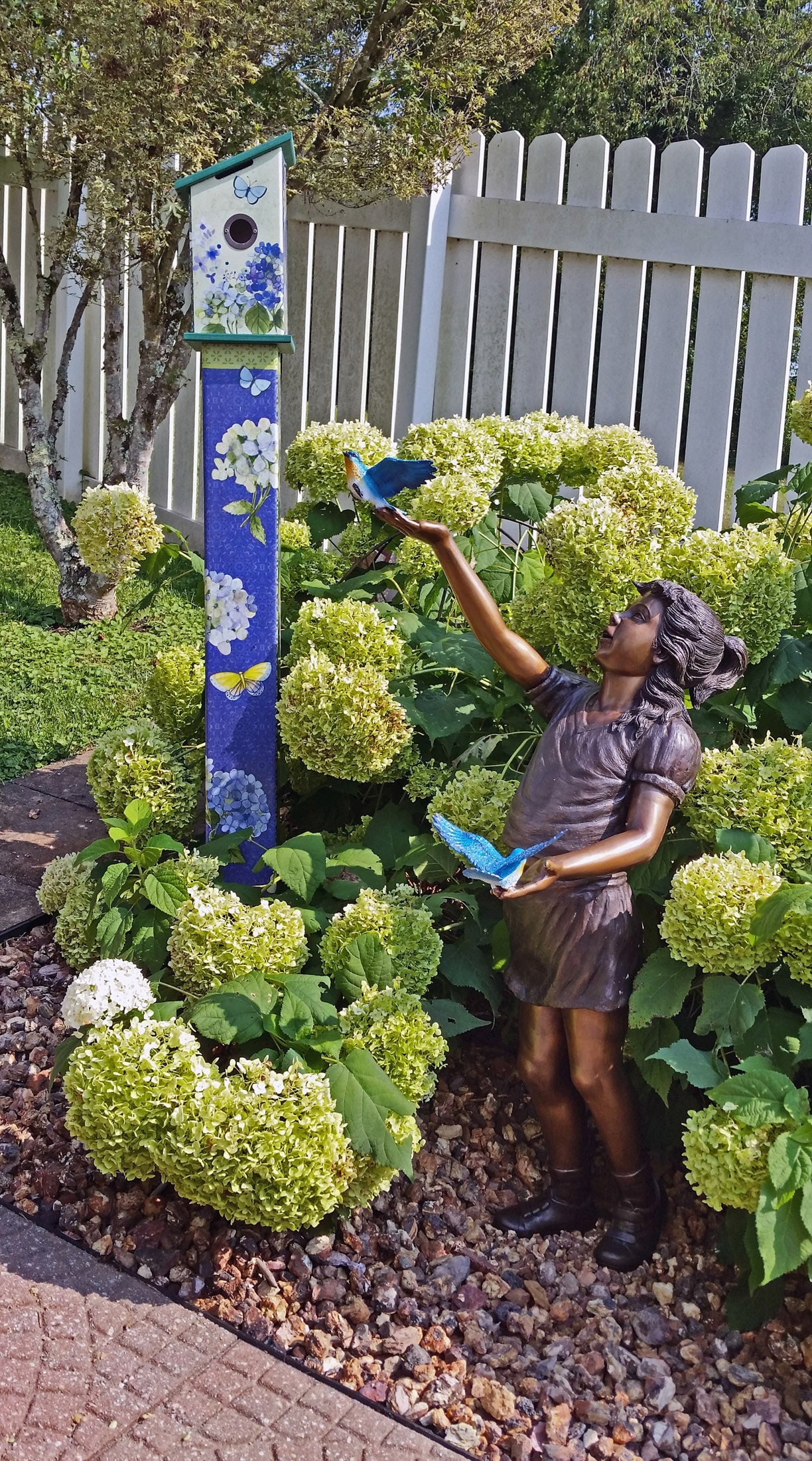 Girl, sandy, with two Blue birds Bronze Statue - Size: 25"L x 23"W x 41"H. - 4