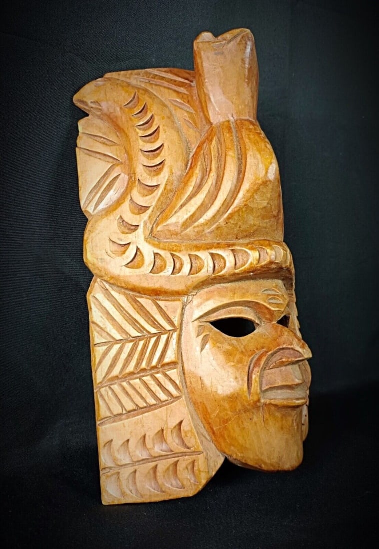 Antique Hand-Carved Maya Wooden Mask - Indigenous American Art - 2