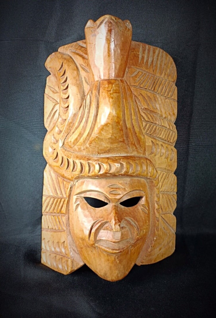 Antique Hand-Carved Maya Wooden Mask - Indigenous American Art - 3