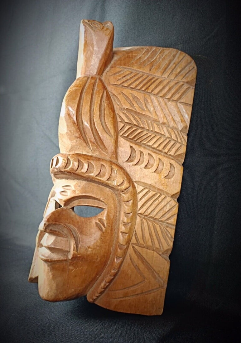 Antique Hand-Carved Maya Wooden Mask - Indigenous American Art - 4