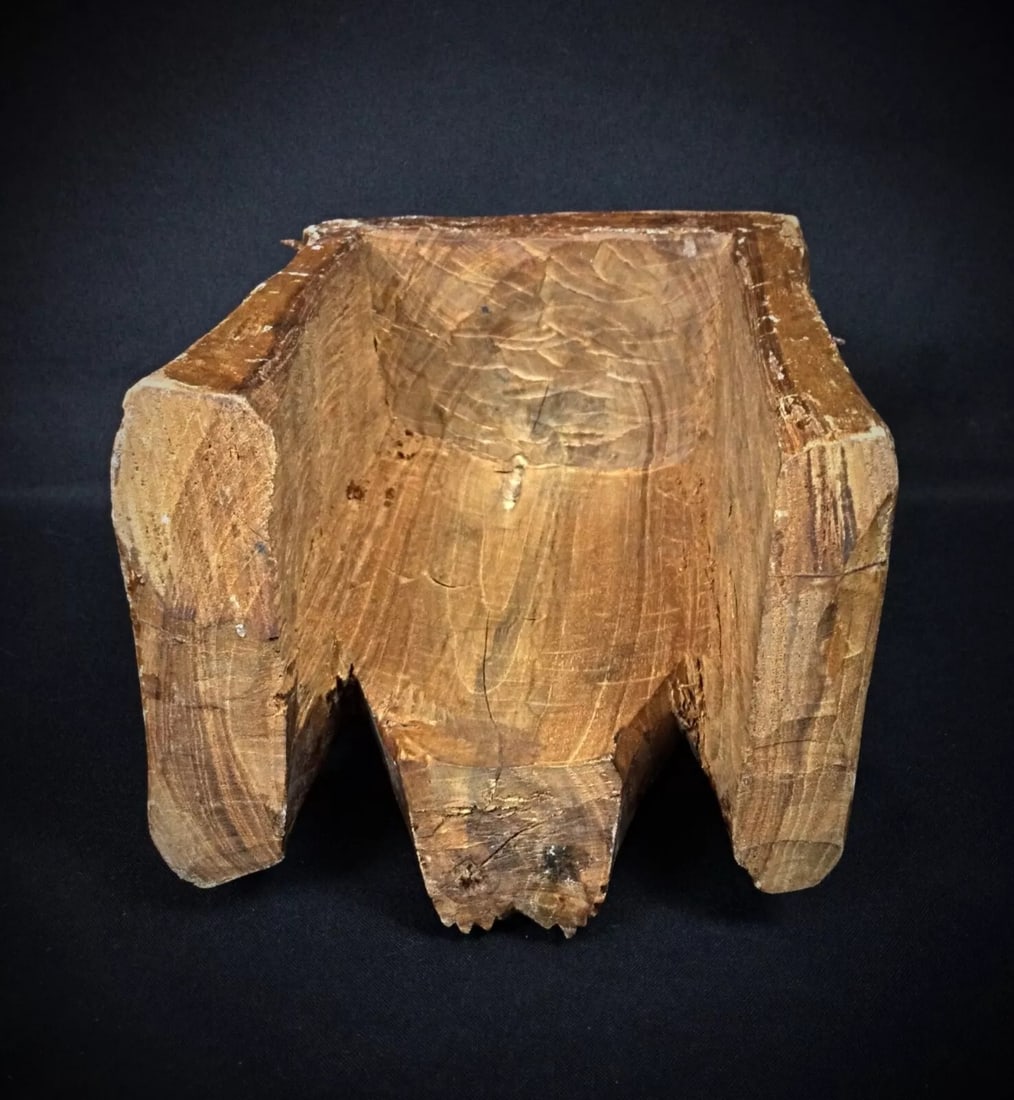 Antique 20th Century Carved Wooden Christ Face with Crown of Thorns - 10