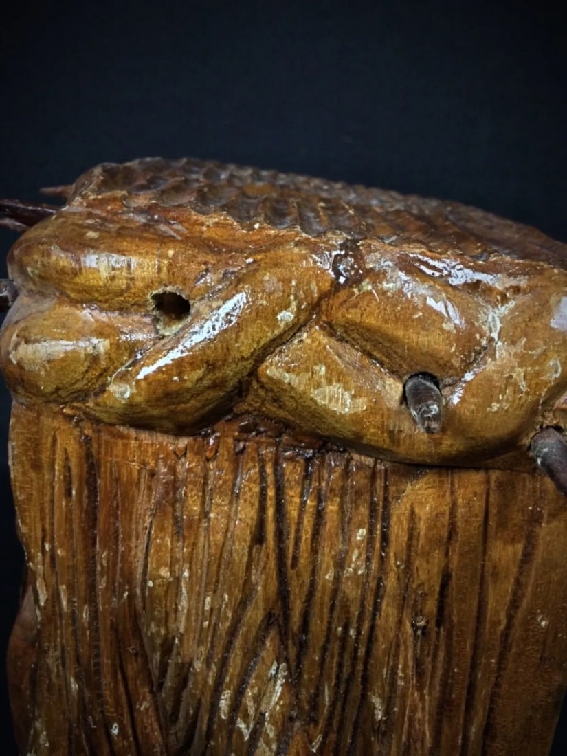 Antique 20th Century Carved Wooden Christ Face with Crown of Thorns - 11