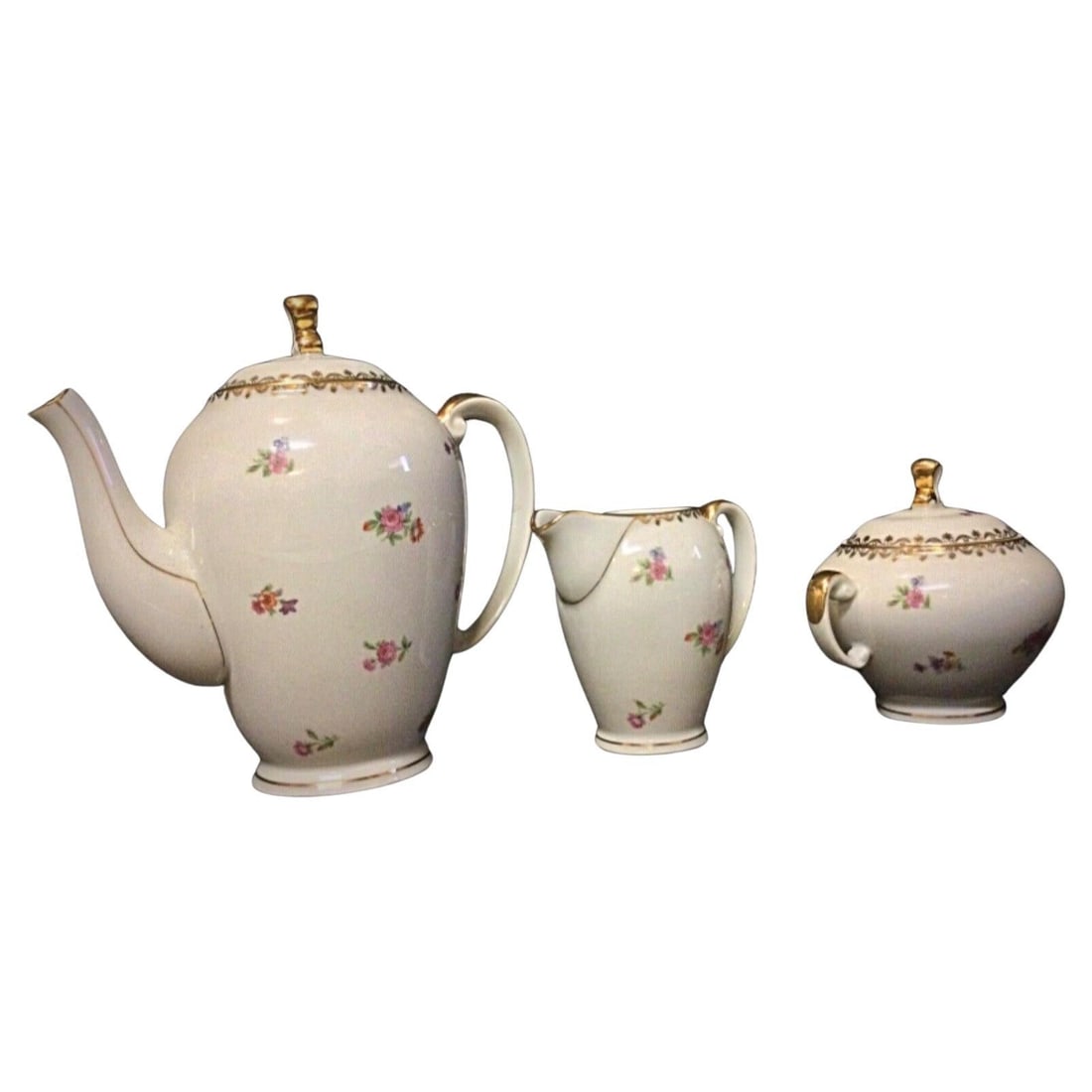 Set of Authentic S.E.R France Porcelain Coffee Pot, Pitcher & Sugar Bowl (1 of 9)