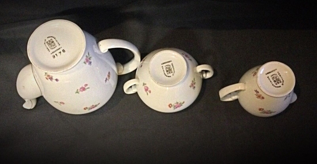 Set of Authentic S.E.R France Porcelain Coffee Pot, Pitcher & Sugar Bowl - 8