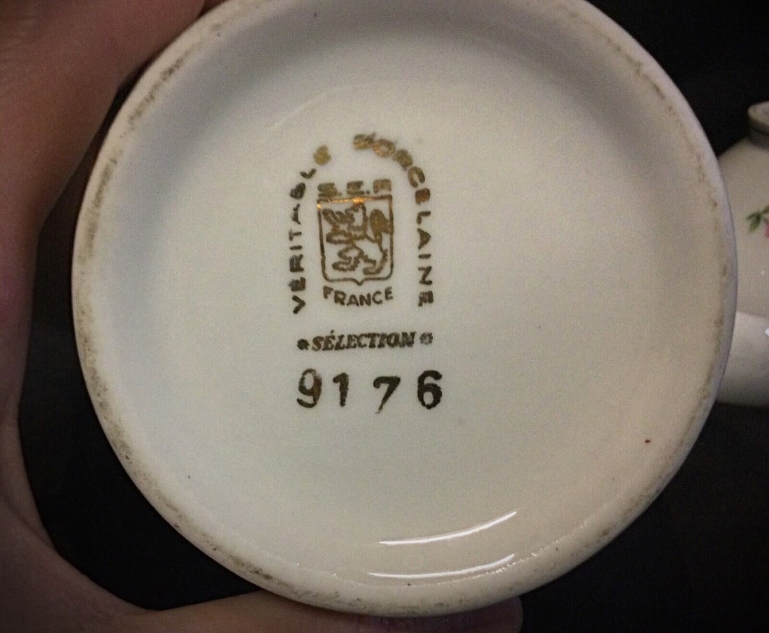 Set of Authentic S.E.R France Porcelain Coffee Pot, Pitcher & Sugar Bowl - 9