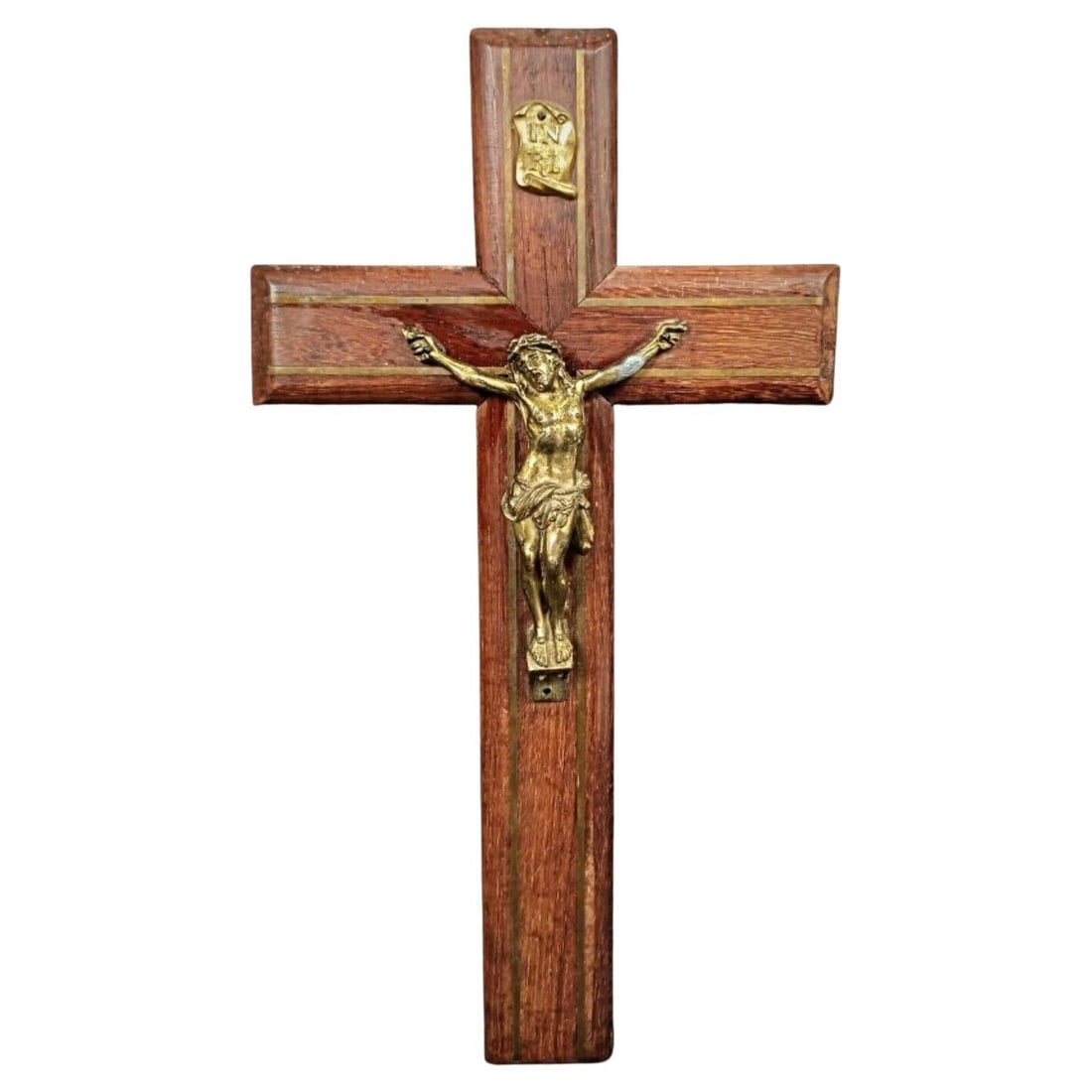 Vintage 20th Century Wooden Crucifix with Christ Figure in Spelter (1 of 5)