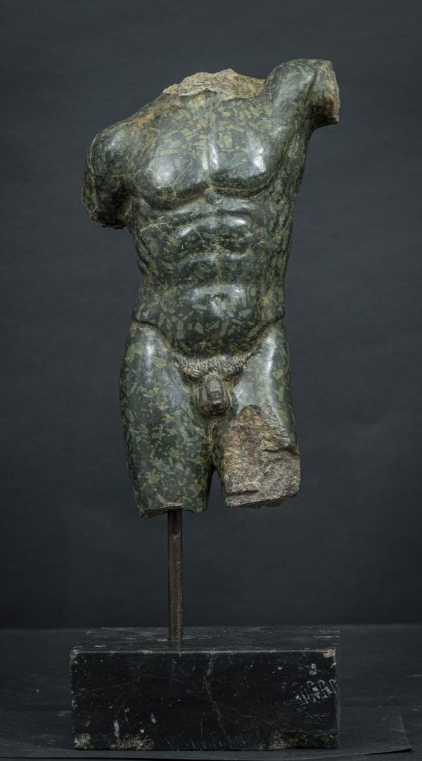 Torso, in green porphyry 19th century: Title:Torso, in green porphyry 19th centuryDate/Period:19th centuryMaterials:Green porphyryDimensions:cm.47x18x13Description:An ancient sculpture made of a precious material, known as green porphyry,