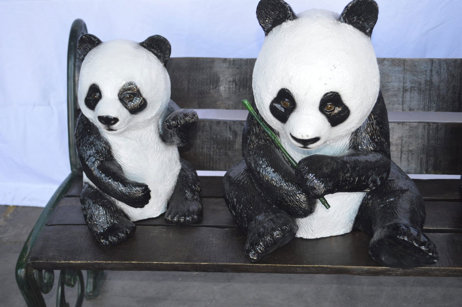 Three Panda Bears Sitting on Bench Bronze Statue - Size: 53"L x 28"W x 36"H. - 9