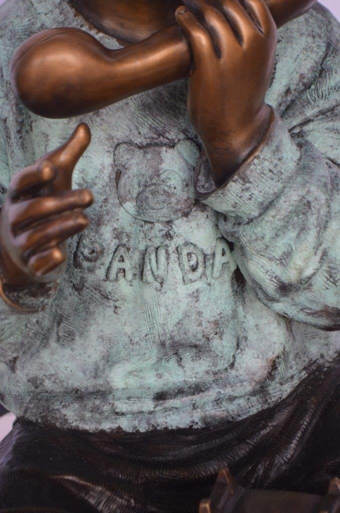 Young Child With an Old Telephone Bronze Statue - Size: 21"L x 14"W x 19"H. - 13