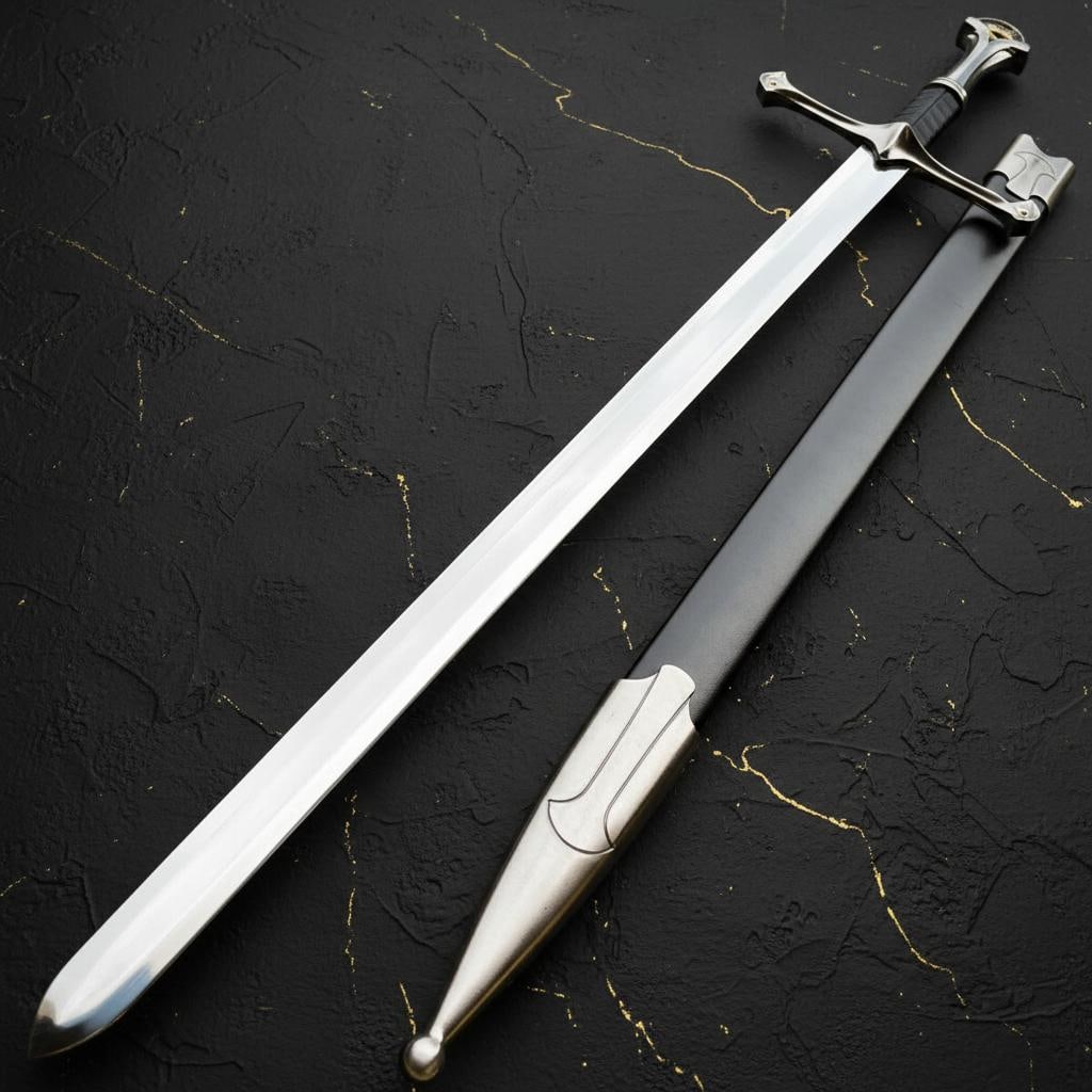 Medieval Crusader Knight LARP Sword Replica with Scabbard Stainless Steel Blade - 2