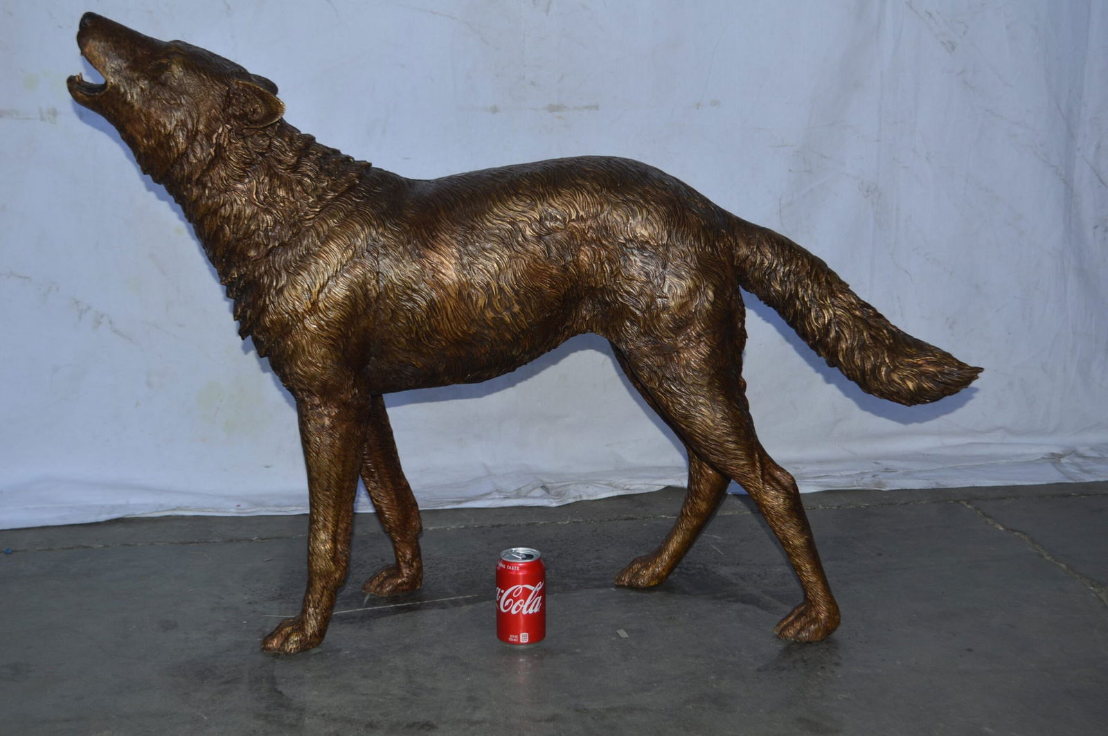 Wolf Standing and Howling Life Size Bronze Statue - Size: 45"L x 15"W x 34"H. - 7