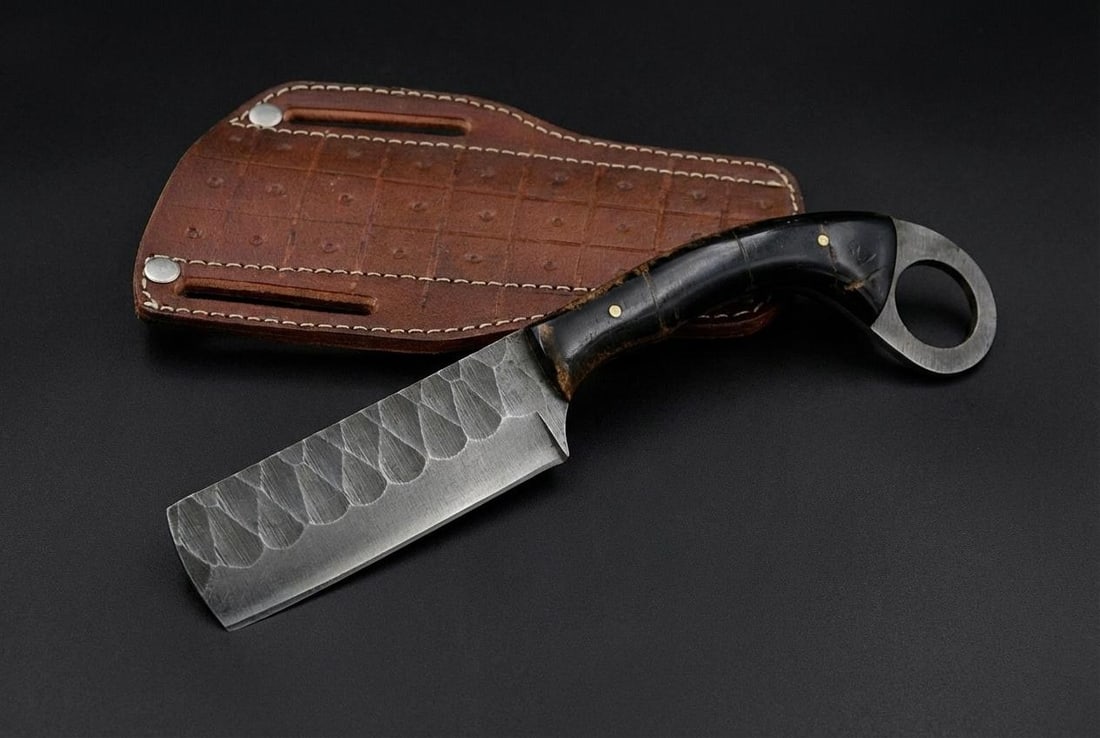 Hand Forged Damascus Steel Bull Cutter Knife 8" Railroad Steel Blade Risen Handle - 3