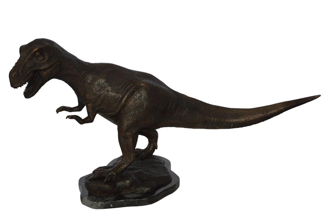 Tyrannosaurus Rex Dinosaur Bronze Statue - Size: 31"L x 12"W x 15"H. - 2