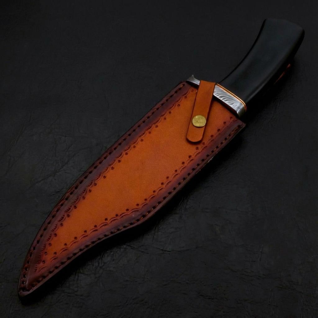 Handmade 14" Damascus Steel Bowie Knife | Custom Hunting Knife with Sheath - 10