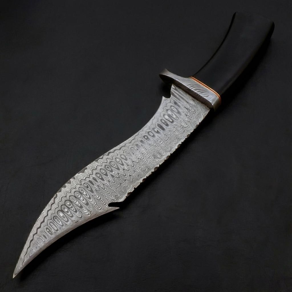 Handmade 14" Damascus Steel Bowie Knife | Custom Hunting Knife with Sheath - 3