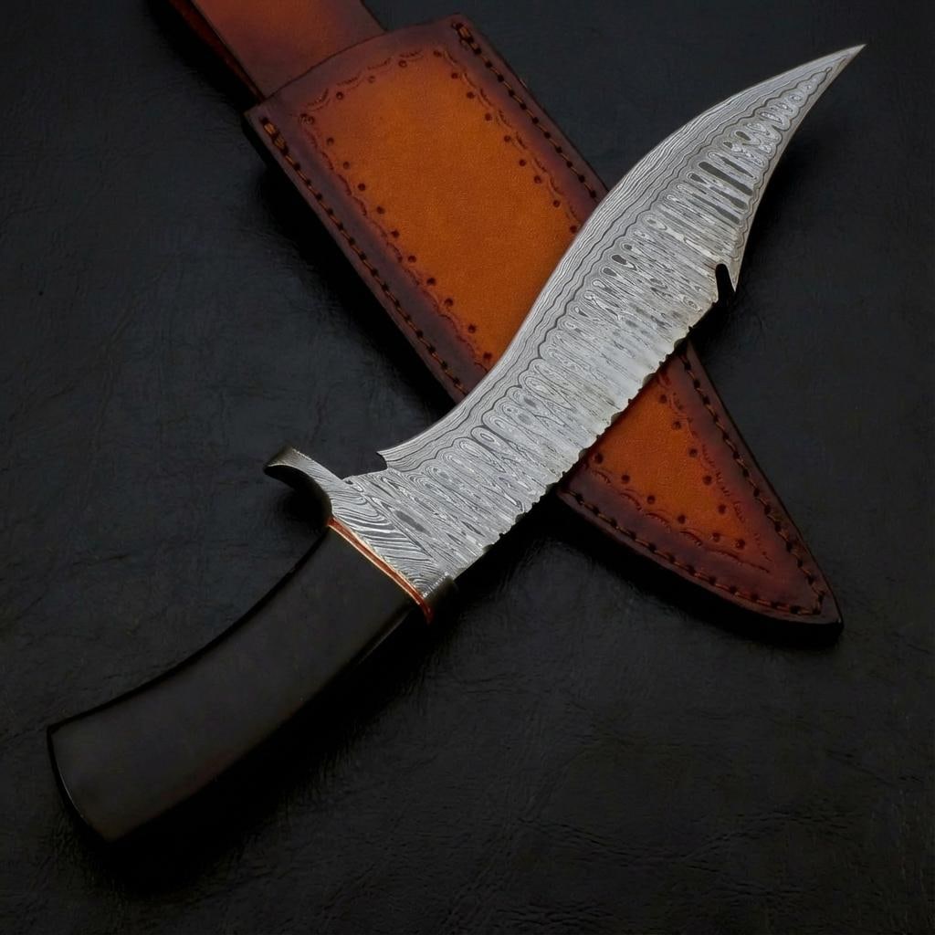 Handmade 14" Damascus Steel Bowie Knife | Custom Hunting Knife with Sheath - 8