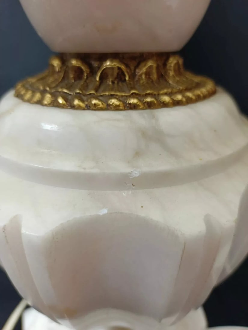 Vintage Alabaster and Brass Lamp Base with Lampshade - 12