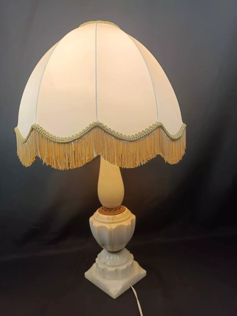 Vintage Alabaster and Brass Lamp Base with Lampshade - 2