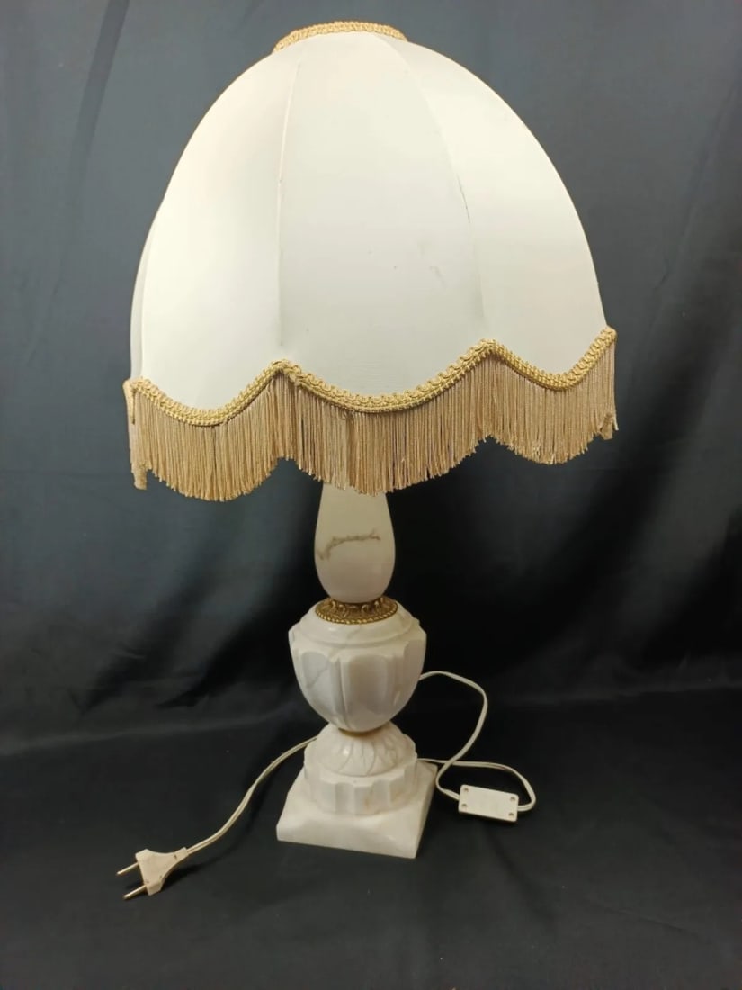 Vintage Alabaster and Brass Lamp Base with Lampshade - 4