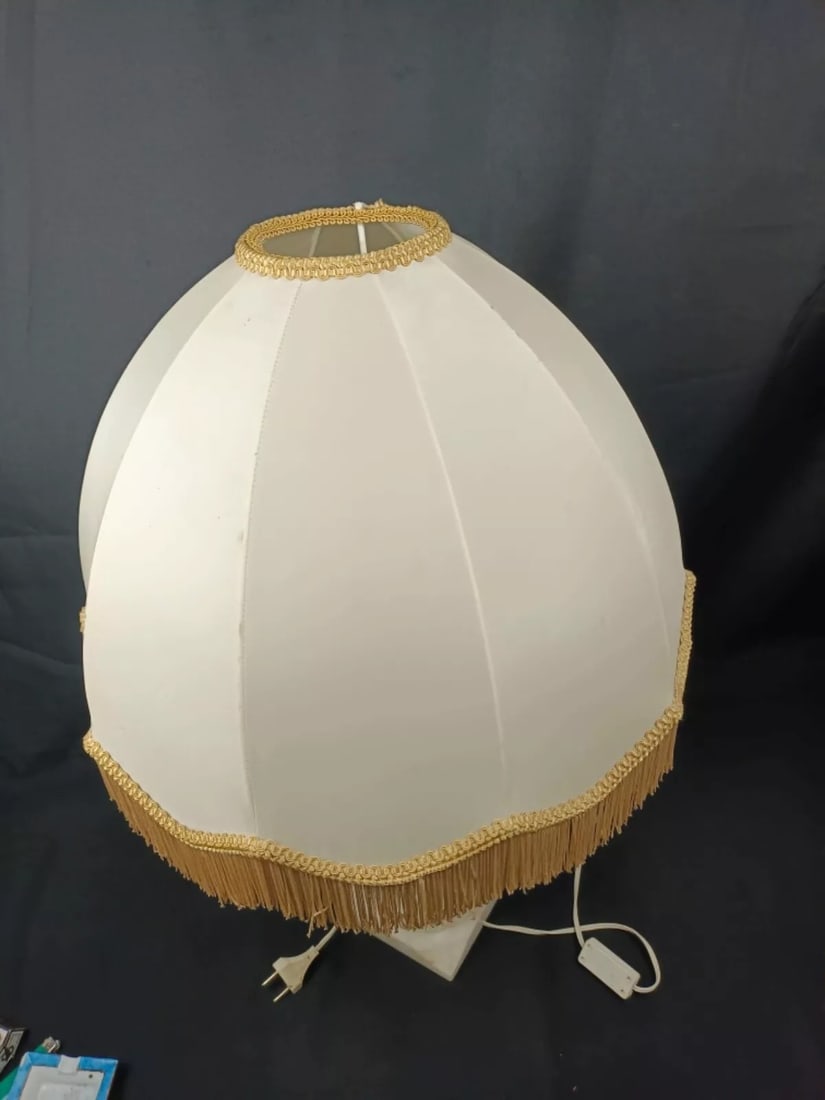 Vintage Alabaster and Brass Lamp Base with Lampshade - 5