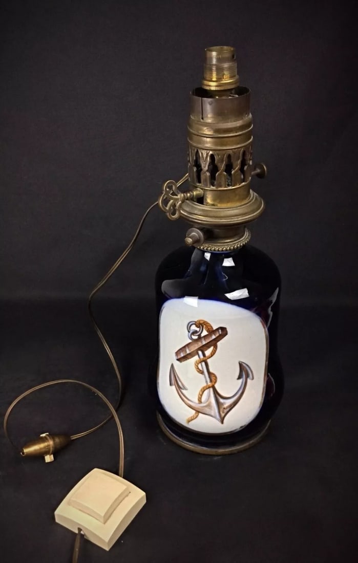 Mid-20th Century Ceramic Lamp Base with Nautical Anchor Design - 5