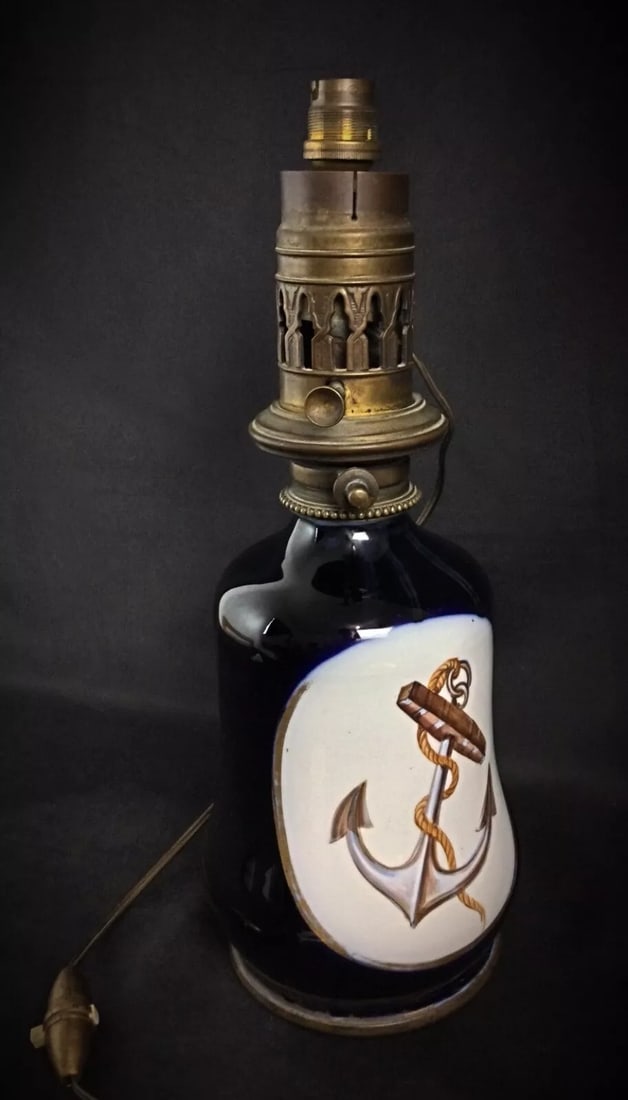 Mid-20th Century Ceramic Lamp Base with Nautical Anchor Design - 7