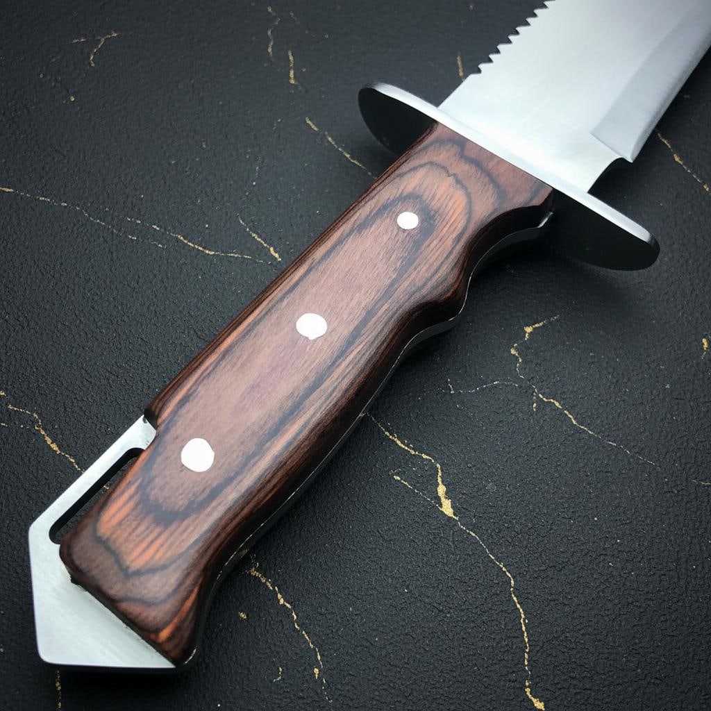 Sawback Bowie Hunting Knife 16-inch Full Tang Tactical Fixed Blade with Wood Handle & Sheath - 2