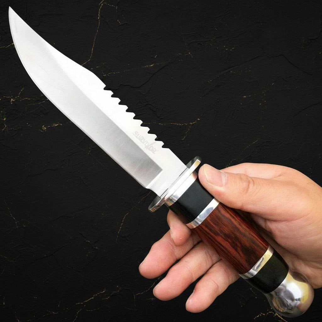 Full Tang Army Bowie Knife 10.5" with Wood Handle, Fixed Blade for Hunting Survival (1 of 4)