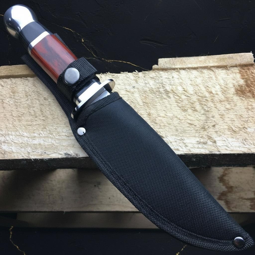 Full Tang Army Bowie Knife 10.5" with Wood Handle, Fixed Blade for Hunting Survival - 4