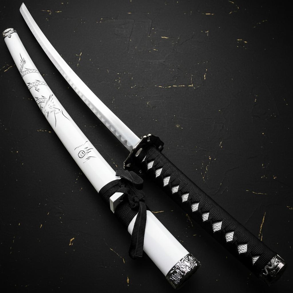 White Dragon Katana 37" Japanese Samurai Sword High Carbon Steel Ninja Blade Sheath (1 of 5)