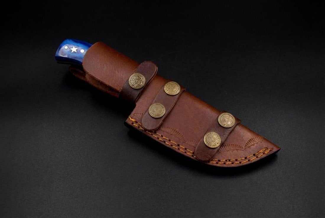 Handmade Damascus Steel Gut Hook Hunting Knife 8" Fixed Blade Texas Flag Handle - 4