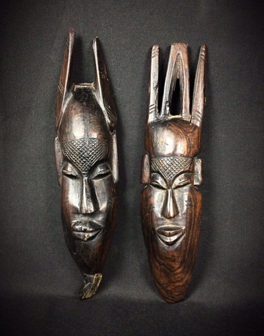 Set of Two African Masks for Hanging – Crafted in Precious Wood - 2